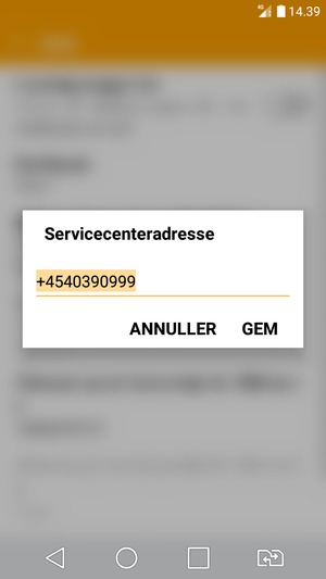 Indtast Servicecenteradresse nummer og vælg GEM