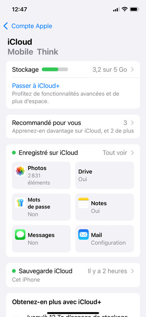 Sélectionnez Sauvegarde iCloud