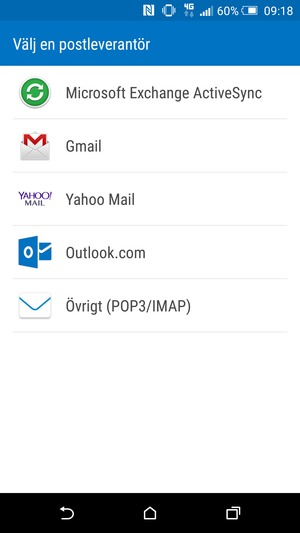 Välj Gmail eller Hotmail (Outlook.com)
