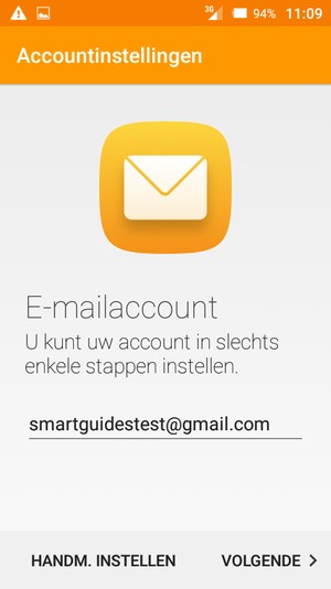 Voer uw Gmail of Hotmail adres in en selecteer VOLGENDE