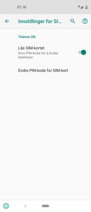 Velg  Endre PIN-kode for SIM-kort