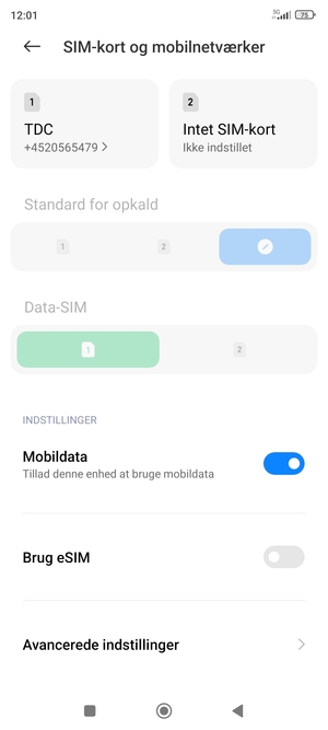 Scroll til og vælg Avancerede indstillinger