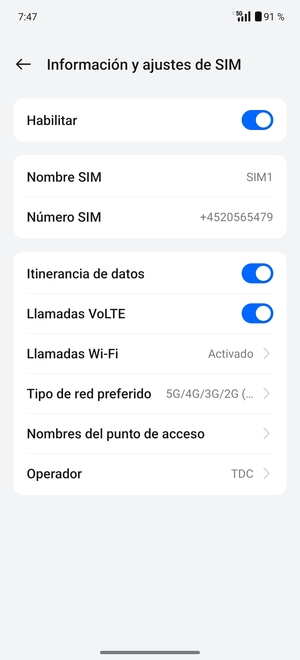 Activar o desactivar Itinerancia de datos