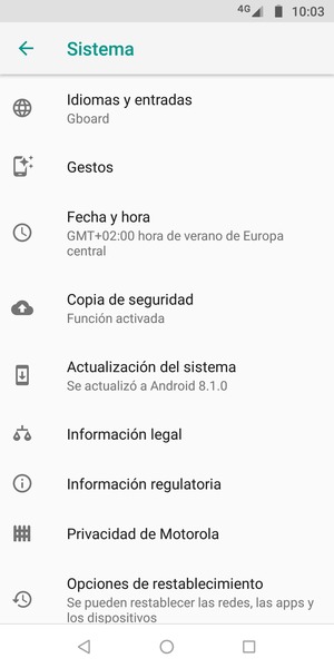 Seleccione Actualización del sistema