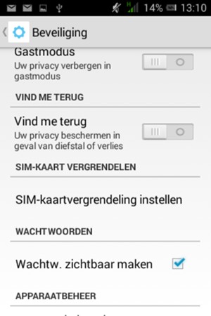 Scroll naar en selecteer SIM-kaartvergrendeling instellen