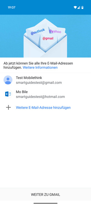 Wählen Sie WEITER ZU GMAIL