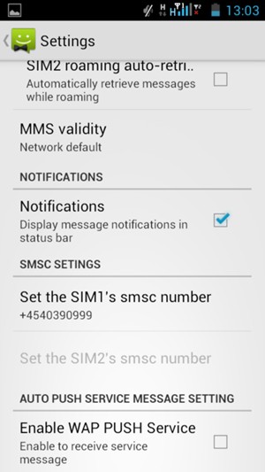 Scroll to and select Set the SIM's smsc number