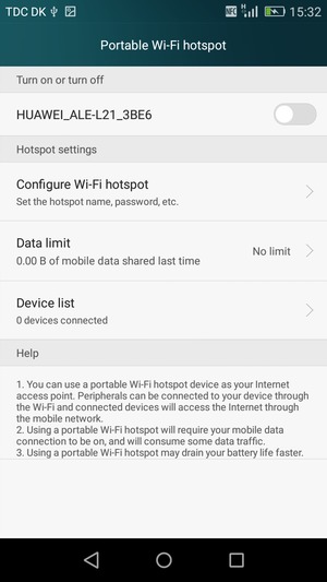 Select Configure Wi-Fi hotspot
