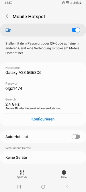 Ihr Handy ist jetzt für die Verwendung als Modem eingerichtet