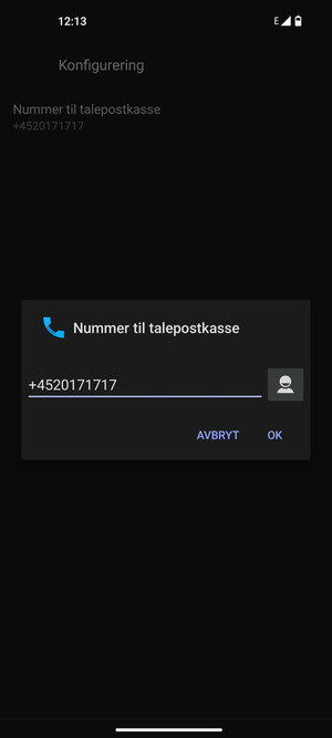Skriv inn Nummer til talepostkasse og velg OK