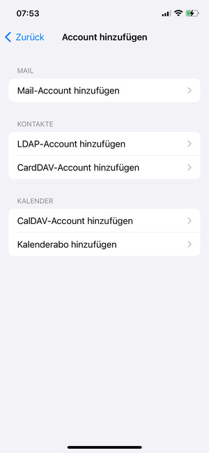 Wählen Sie CardDAV-Account hinzufügen
