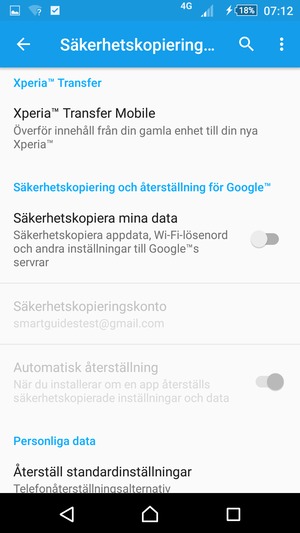 Aktivera Säkerhetskopiera mina data