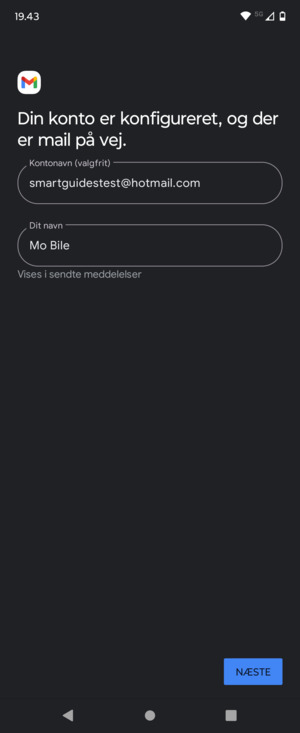 Giv din konto et navn og indtast dit navn. Vælg NÆSTE