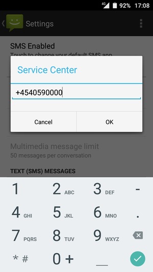 Enter the Service Center number and select OK