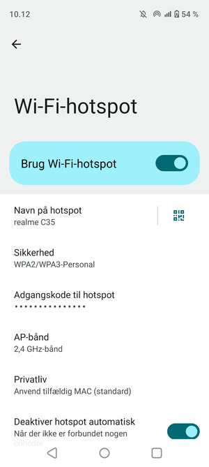 Din telefon er nu sat op til brug som modem