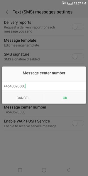 Enter the Message center number and select OK