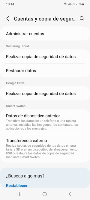 Desplácese a Google Drive y seleccione  Realizar copia de seguridad de datos