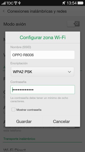 Introduzca una contraseña de punto de acceso Wi-Fi de al menos 8 caracteres y seleccione Guardar