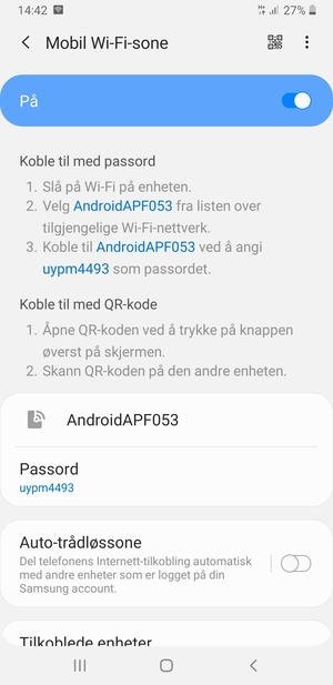 Telefonen din er konfigurert for bruk som et modem