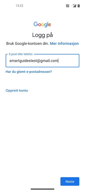 Skriv inn din Gmail-adresse og velg Neste