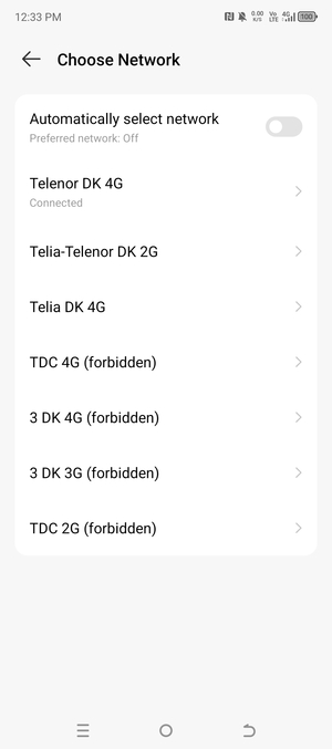 Select a network operator from the list