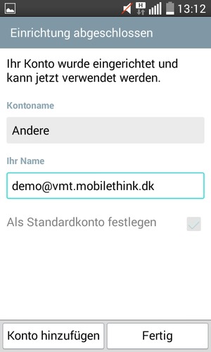 Geben Sie Ihrem Konto einen Namen und geben Sie Ihren Namen ein. Wählen Sie Fertig