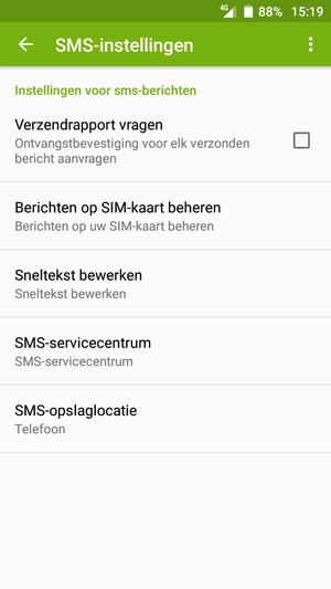Scroll naar en selecteer SMS-servicecentrum