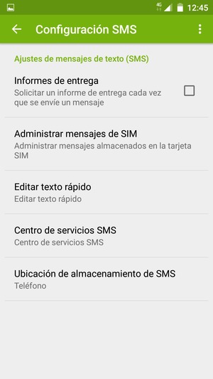 Desplácese y seleccione Centro de servicios SMS