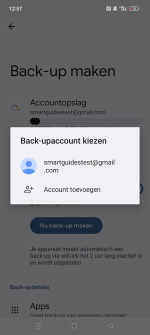 Selecteer uw back-up-account