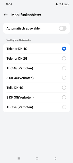 Wählen Sie einen Netzbetreiber von der Liste