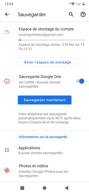 Sélectionnez Espace de stockage du compte