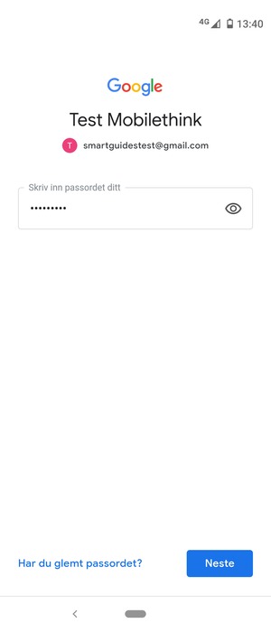 Skriv inn passord og velg Neste