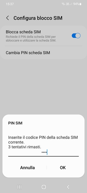 Inserisci Codice PIN della scheda SIM corrente e seleziona OK