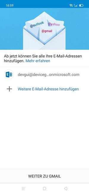 Wählen Sie WEITER ZU GMAIL