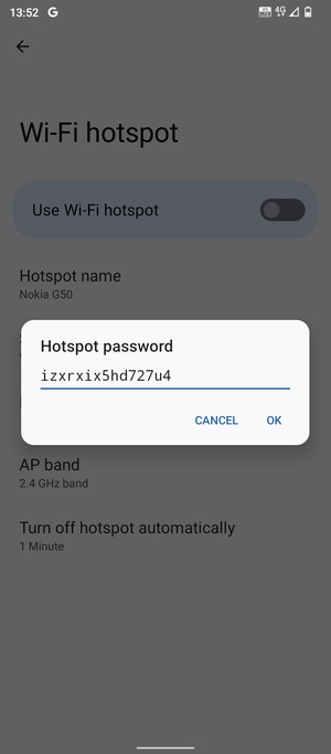 Enter a Wi-Fi hotspot password of at least 8 characters and select OK