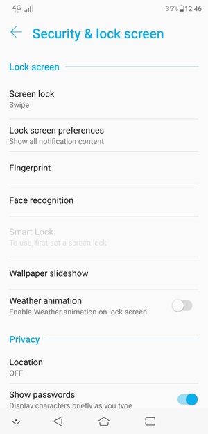 To activate your screen lock, go to the Security & location menu and select Screen lock