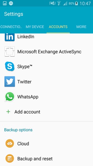 Select ACCOUNTS and Backup and reset