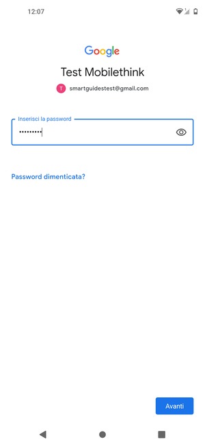 Inserisci la tua password e seleziona Avanti