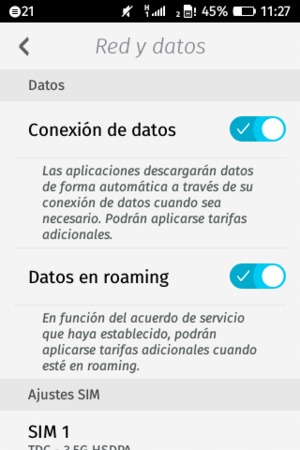 Activar o desactivar Datos en roaming
