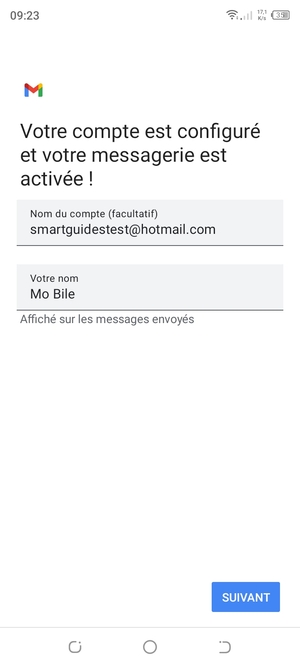 Donnez un nom à votre compte et saisissez votre nom. Sélectionnez SUIVANT