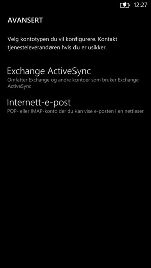 Velg Exchange ActiveSync
