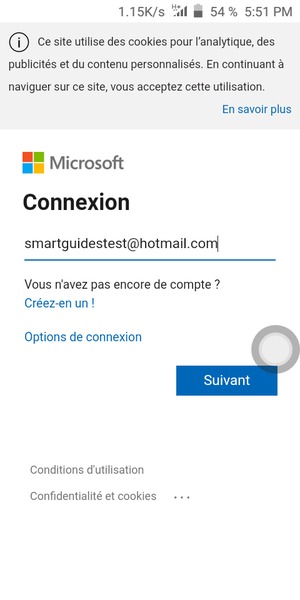 Saisissez votre adresse Hotmail et sélectionnez Suivant