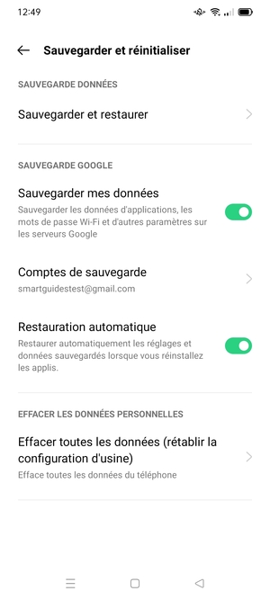 Activer le Sauvegarder mes données