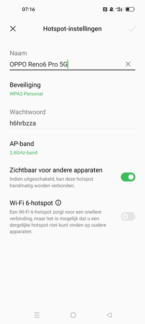 Voer een wachtwoord van een WiFi-hotspot in van ten minste 8 tekens en selecteer OK