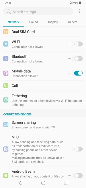 Select Network and Tethering