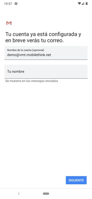 Déle a su cuenta un nombre y escriba su nombre. Seleccione SIGUIENTE