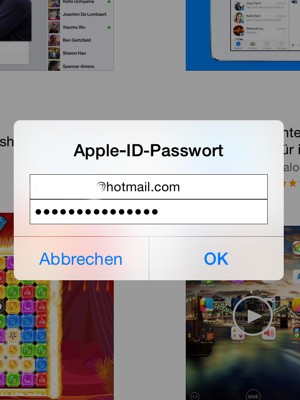 Geben Sie Apple-ID-Benutzername und Passwort ein. Wählen Sie OK