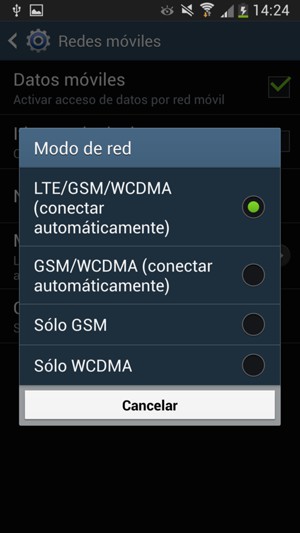 Seleccione GSM/WCDMA (conectar automáticamente) para habilitar 3G y LTE/GSM/WCDMA (conectar automáticamente) para habilitar 4G