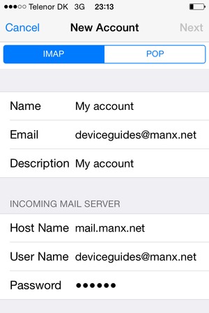 Enter email information for INCOMING MAIL SERVER