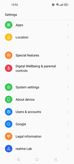Scroll to and select About device